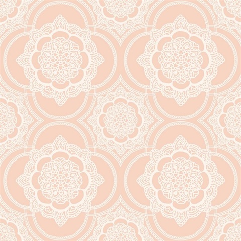 Pink & White Commercial Lace Doily Medallion Wallpaper