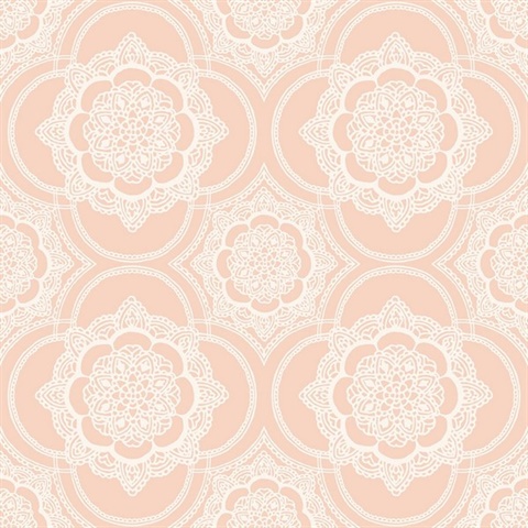 Pink & White Commercial Lace Doily Medallion Wallpaper