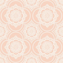 Pink & White Commercial Lace Doily Medallion Wallpaper