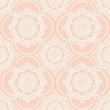 Pink & White Commercial Lace Doily Medallion Wallpaper