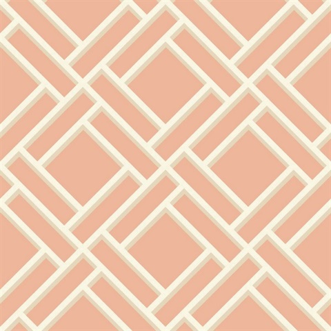 Pink, White & Grey Geometric Block Trellis Wallpaper