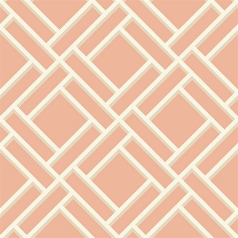 Pink, White & Grey Geometric Block Trellis Wallpaper
