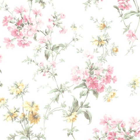 522-31014 | Pink Wildflower Toss | Wallpaper Boulevard