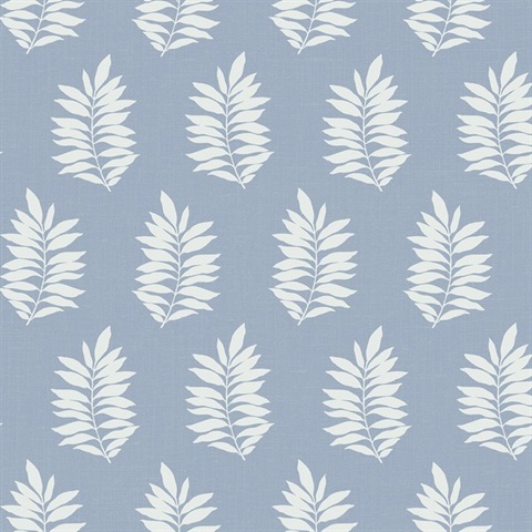 Pinnate Leaf Silhouette Botanical Blue Mist Peel and Stick Wallpaper