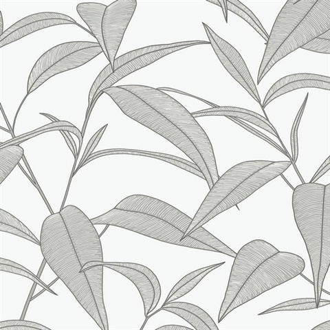 Pinstripe Leaf Trail Botanical Greystone Peel and Stick Wallpaper