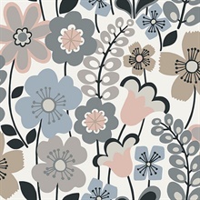 Piper Light Blue Retro Boho Floral Wallpaper