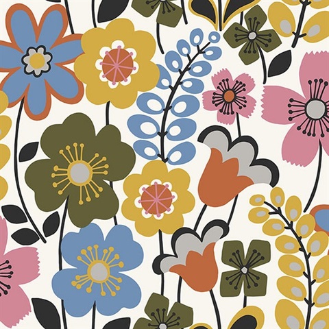 Piper Multicolor Retro Boho Floral Wallpaper