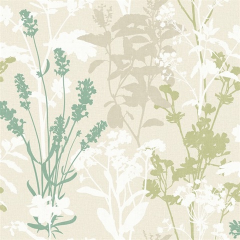 Pippin Green Wild Flowers Wallpaper
