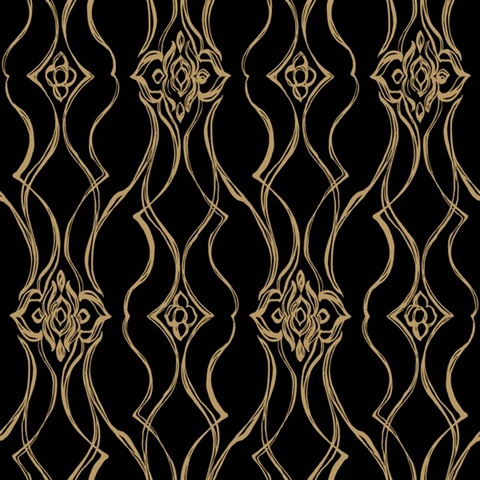 Pirouette Black & Gold Metalic stripe Wallpaper