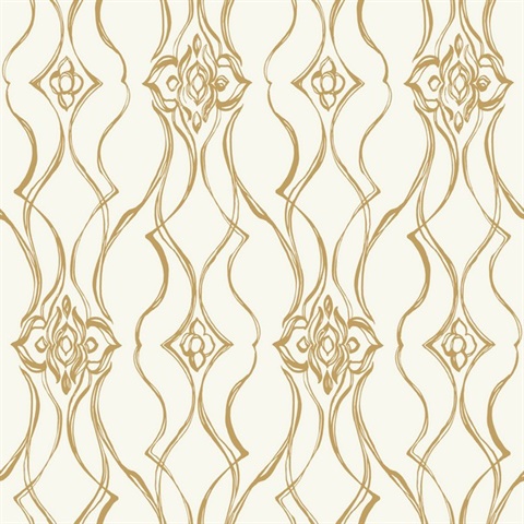 Pirouette White & Gold Metalic stripe Wallpaper
