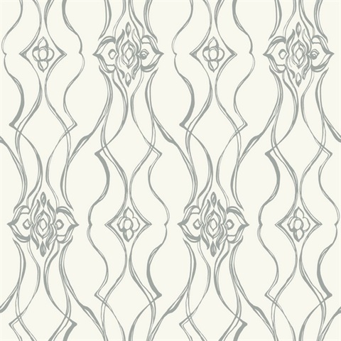Pirouette White & Silver Metalic stripe Wallpaper