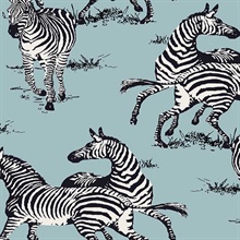 Playful Zebras Animal Print Light Blue Peel and Stick Wallpaper