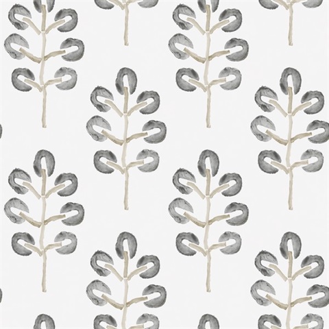 Plum Tree Black Botanical Wallpaper