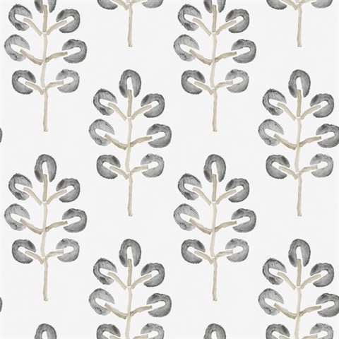 Plum Tree Black Botanical Wallpaper