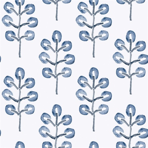 Plum Tree Blue Botanical Wallpaper