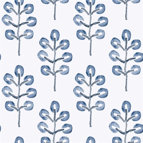 Plum Tree Blue Botanical Wallpaper