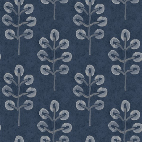Plum Tree Dark Blue Botanical Wallpaper