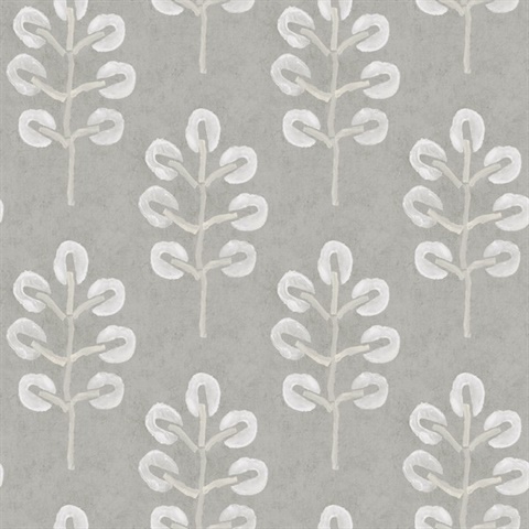 Plum Tree Grey Botanical Wallpaper