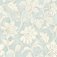 Plumeria Aqua Floral Trail Large Watercolor Floral & Leaf Wallpaper