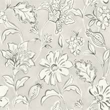 Plumeria Grey Floral Trail Large Watercolor Floral &amp; Leaf Wallpaper