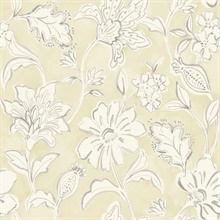 Plumeria Yellow Floral Trail Large Watercolor Floral &amp; Leaf Wallpaper