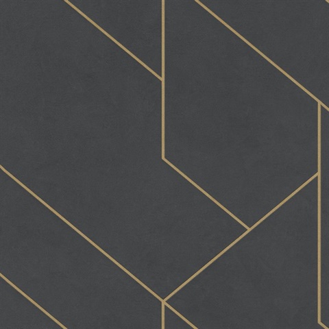 Pollock Black & Gold Gilded Geometric Textured Wallpaper