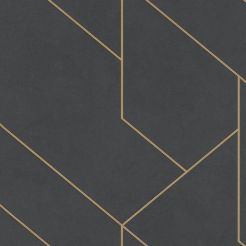 Pollock Black & Gold Gilded Geometric Textured Wallpaper