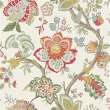 Pomme & Antique Ruby Large Floral & Leaf Bernadette Jacobean Wallpaper