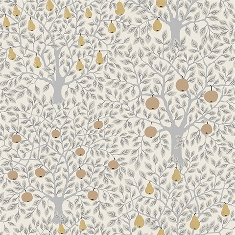 Pomona Light Grey Fruit Tree Wallpaper