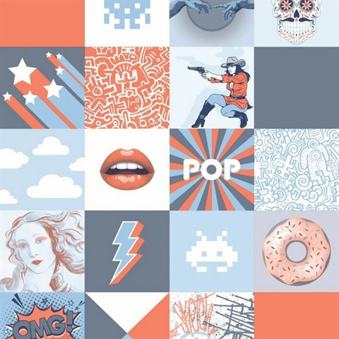 Pop Art Patchwork Blue Wallpaper