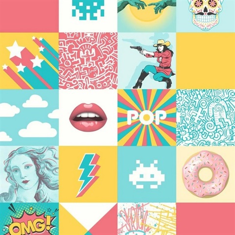 Pop Art Patchwork Multi Color Wallpaper