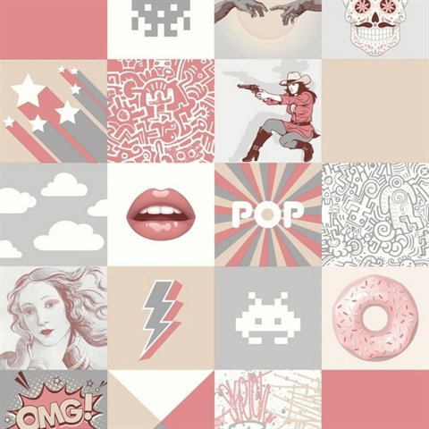 Pop Art Patchwork Pink Wallpaper