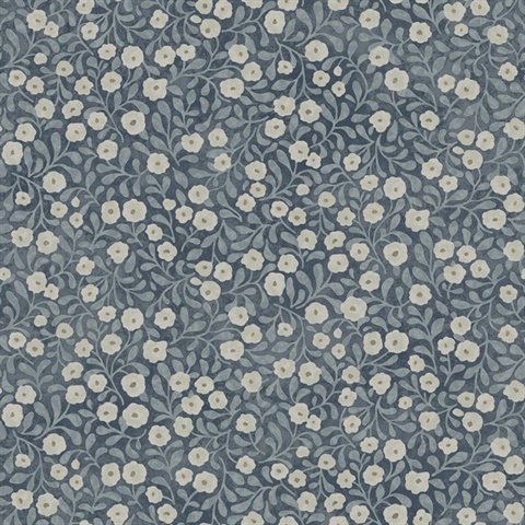 Poppy Trail Dark Blue Floral Wallpaper