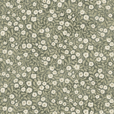 Poppy Trail Green Floral Wallpaper