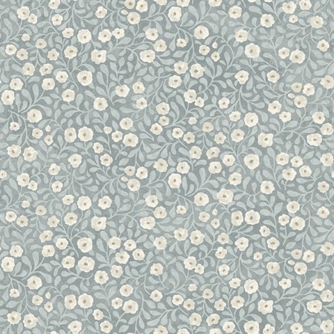 Poppy Trail Light Blue Floral Wallpaper