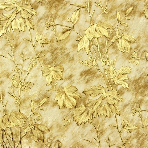 Portofino Gold Cow Leaves Wallpaper