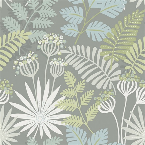 Praslin Grey Botanical Wallpaper