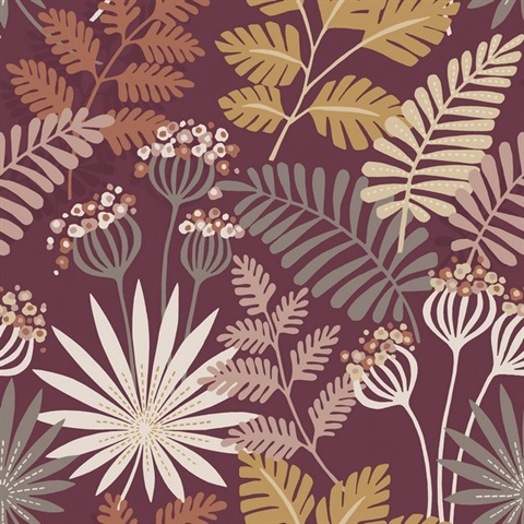 4014-26449 | Praslin Merlot Botanical Wallpaper