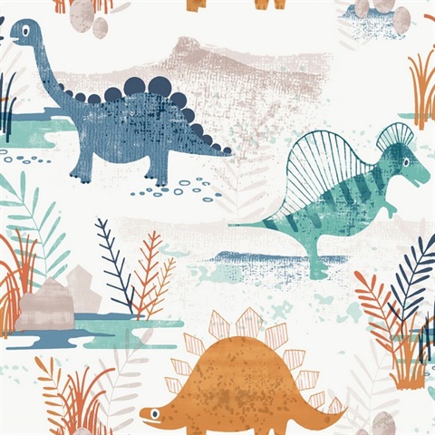 Prehistoric Dino Orange Whimsical Wallpaper