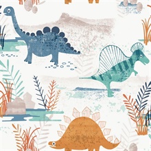 Prehistoric Dino Orange Whimsical Wallpaper