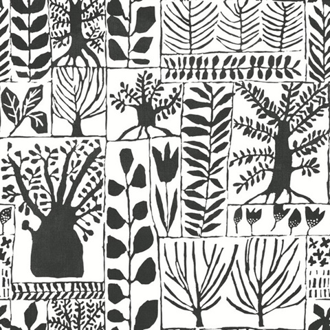 Black & White Primitive Trees Scandinavian Wallpaper