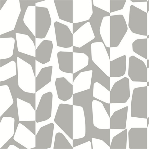 White & Greige Primitive Abstract Vines & Leaves Wallpaper