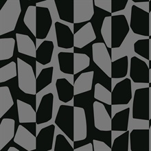 Metallic Grey & Black Primitive Abstract Vines & Leaves Wallpaper