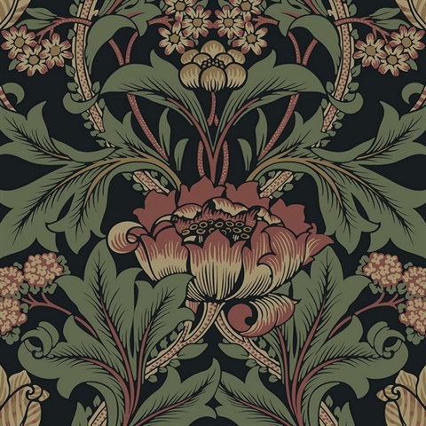 Primrose Floral Denim Blue & Auburn Peel and Stick Wallpaper