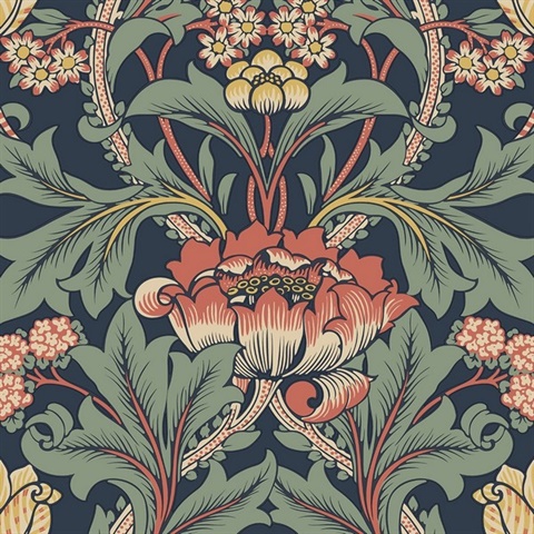 Primrose Floral Denim Blue & Auburn Peel and Stick Wallpaper