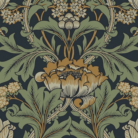 Primrose Floral Midnight Blue & Goldenrod Peel and Stick Wallpaper