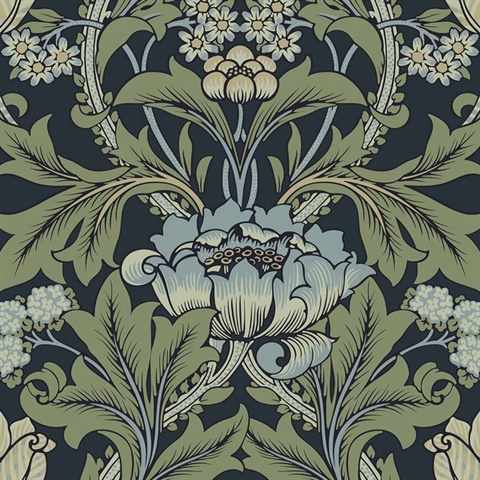 Primrose Floral Midnight Blue & Sage Peel and Stick Wallpaper