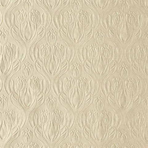 Printemps Beige Tulip Ogee Wallpaper