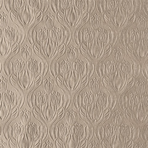 Printemps Brown Tulip Ogee Wallpaper