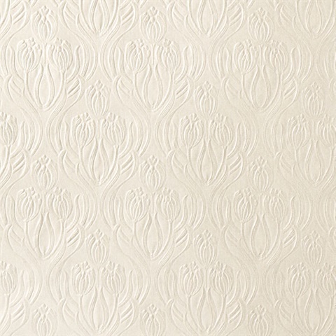 Printemps White Tulip Ogee Wallpaper